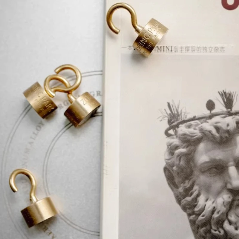 Brass Magnetic Hooks Storage Keychains Underneath Table Magnetic Suction Hook Hanging Round Small Hooks Key Living Room Organize