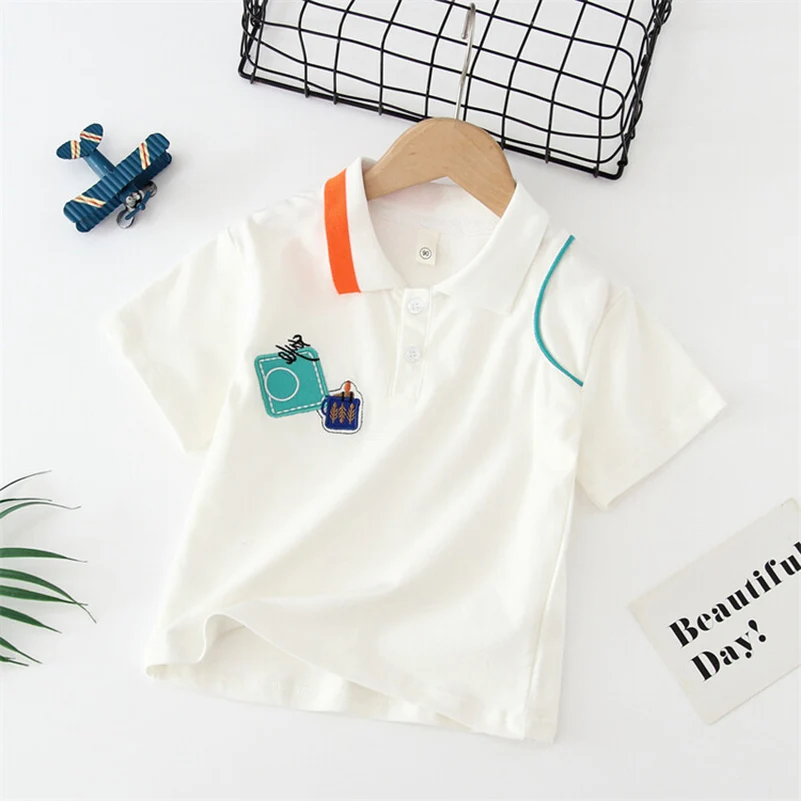 Summer Boys 2024 Korean Fashion Casual Breathable Solid Color Half Shoulder/POLO Shirt/2-7 Years Old