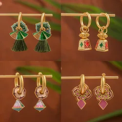New Fashion Gold Color Hollow Earrings for Women Colorful Enamel Multiple Wear Ways Luxury Jewelry Flower Shaped Tassel Gifts