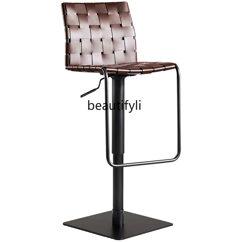 

Italian Minimalist Saddle Leather Bar Chair Home Modern Minimalist Bar High Leg Bar Stool Adjustable Rotating