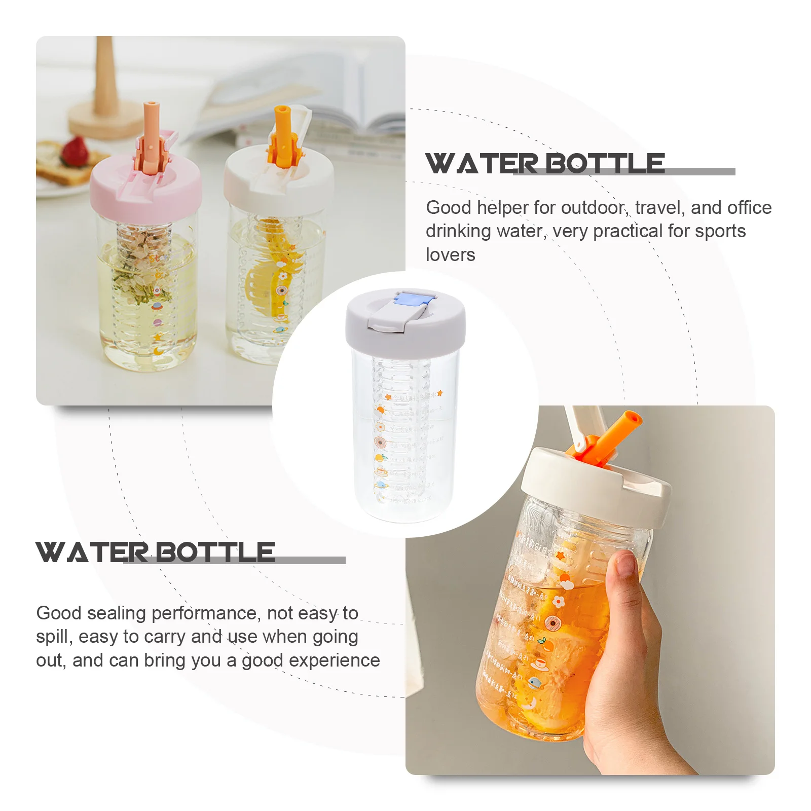 

Large Capacity Outdoor Sports Water Bottle with Straw Leak Proof Portable Drinking Container for Travel Camping Hiking Yoga
