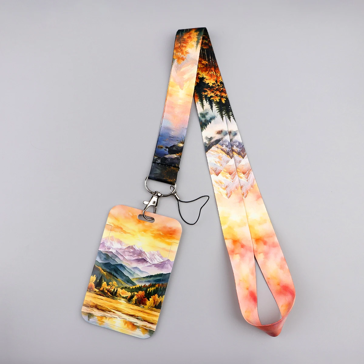 Watercolor Mountain Landscape Lanyard Neck Keychain Card Cover Badge Holder Mobile Phone Hang Rope Keyring Accessories Gift