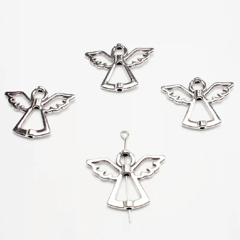 15pcs Silver Plated Angel Wings Alloy Perforated Beads DIY Charms Jewelry Crafts Gift Making 28*22mm A240