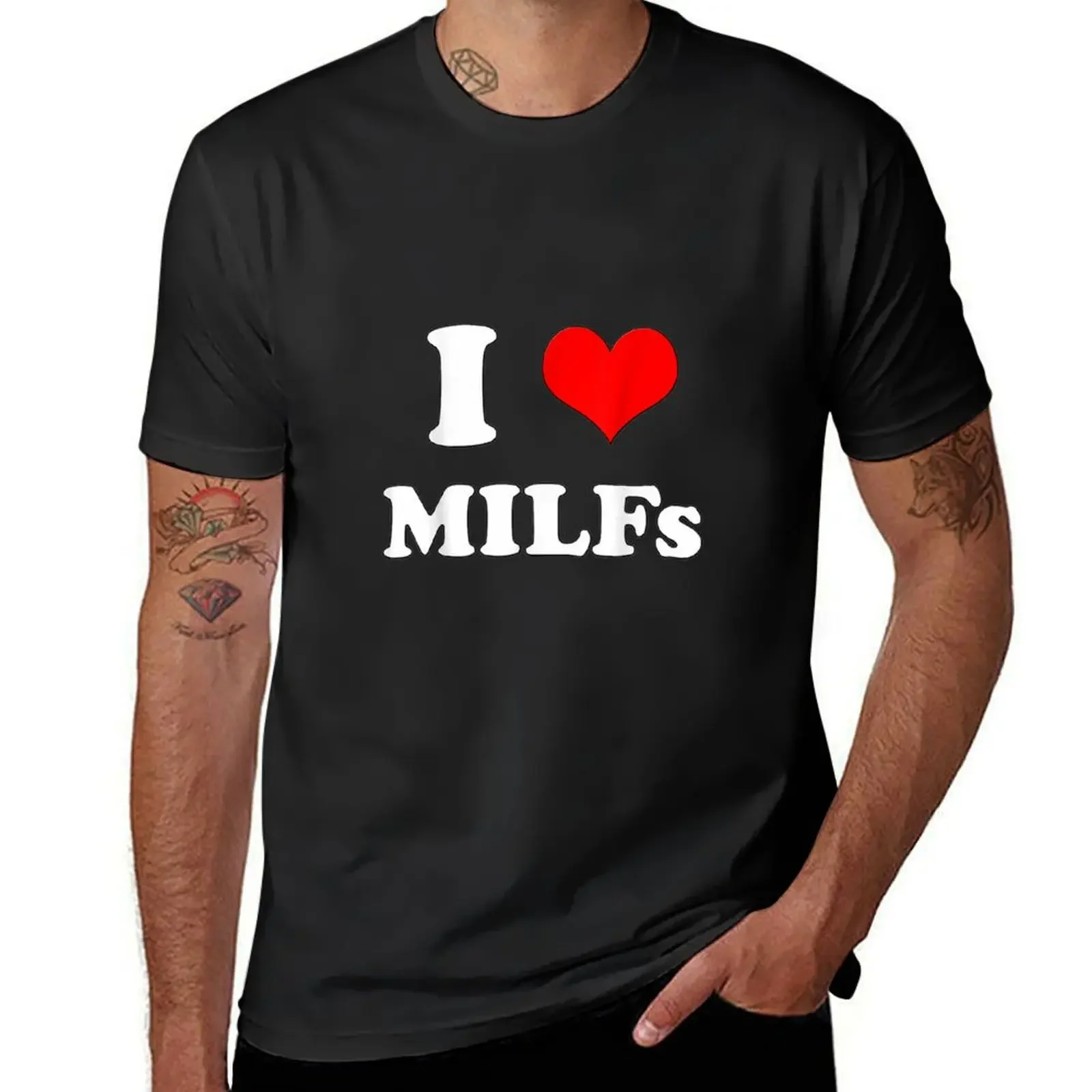 I Love MILFs Mothers Day Funny I Heart MILFs Husband T-Shirt graphic tee shirt Men's clothing