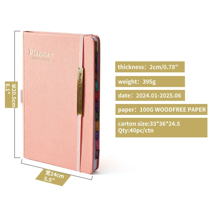 2024-25 Agenda Notebook A5 English Version Weekly Calendar Planner PU Leather Notebook Journal Notebook Office School Supplies