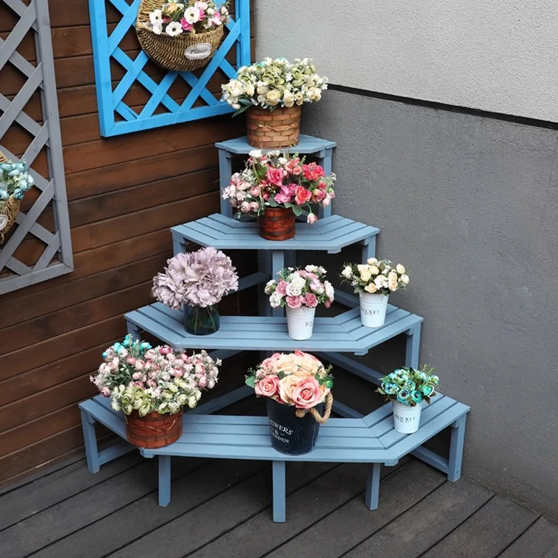 Anticorrosive wood corner flower stand indoor balcony solid wood ladder multi-layer flower pot shelf shelf