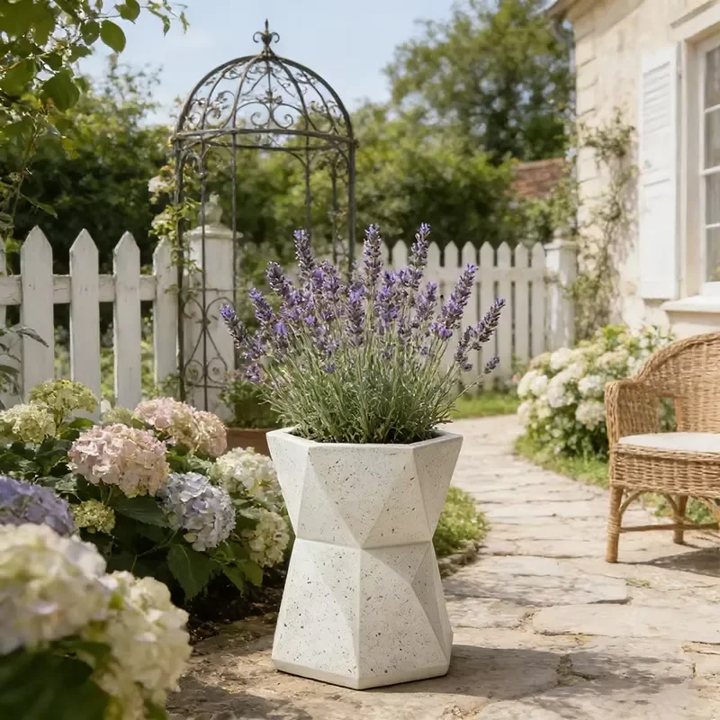 French Modern Resin Terrazzo Vase Geometric Flower Pot Hand Painted Water Mosaic Design Decorative Home Garden Planter Unique