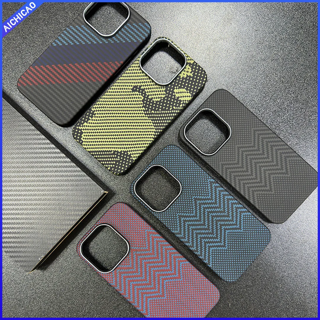 Real Carbon Fiber Phone Cases for iPhone 15 Pro Max Aramid Fiber with magsafe Ultra Thin Float Weaving process Ultra Thin Case