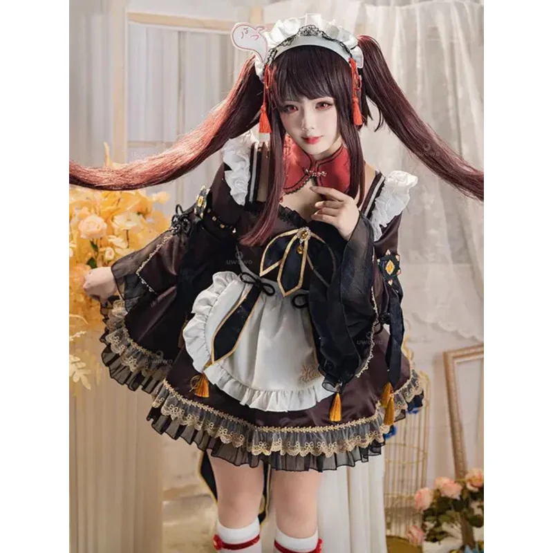 Game Animation Genshin Impact Hu Tao Maid Character Full Set Of Cosplay Halloween Clothing Suit Christmas Gift hutao Maid