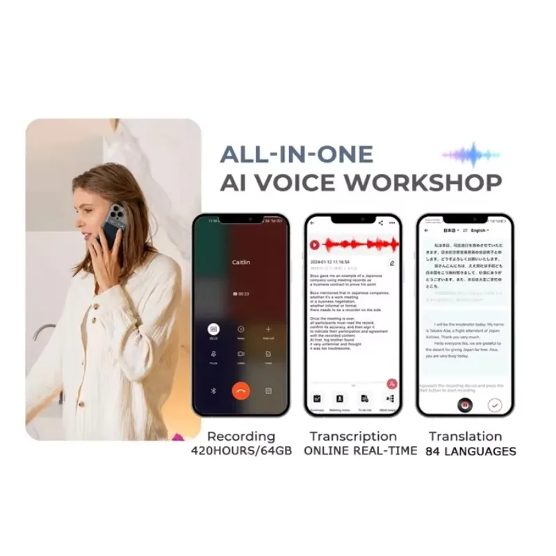 AI Voice Recorder, ChatGPT Note Voice Recorder App Control, Transcribe Summarize and translation for Lectures, Meetings, Calls