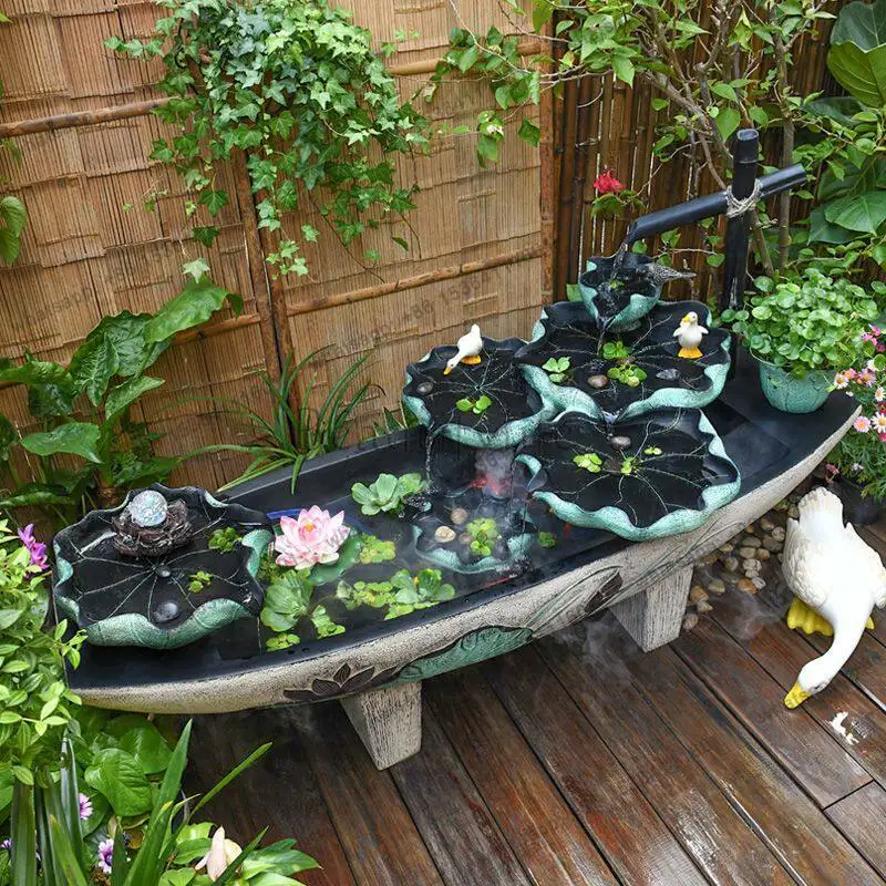 Large flowing water feng shui wheel floor-to-ceiling fountain balcony indoor humidifier water feature lucky fish pond