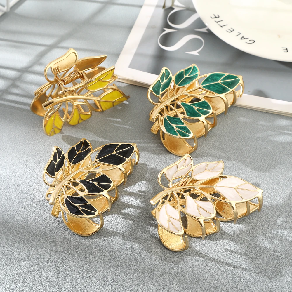 2022 New Leaves Shaped Metal Hair Claw Clip Hair Accessories For Women Girls Crab Claw Hair Pins Hair Clips For Thick Thin Hair