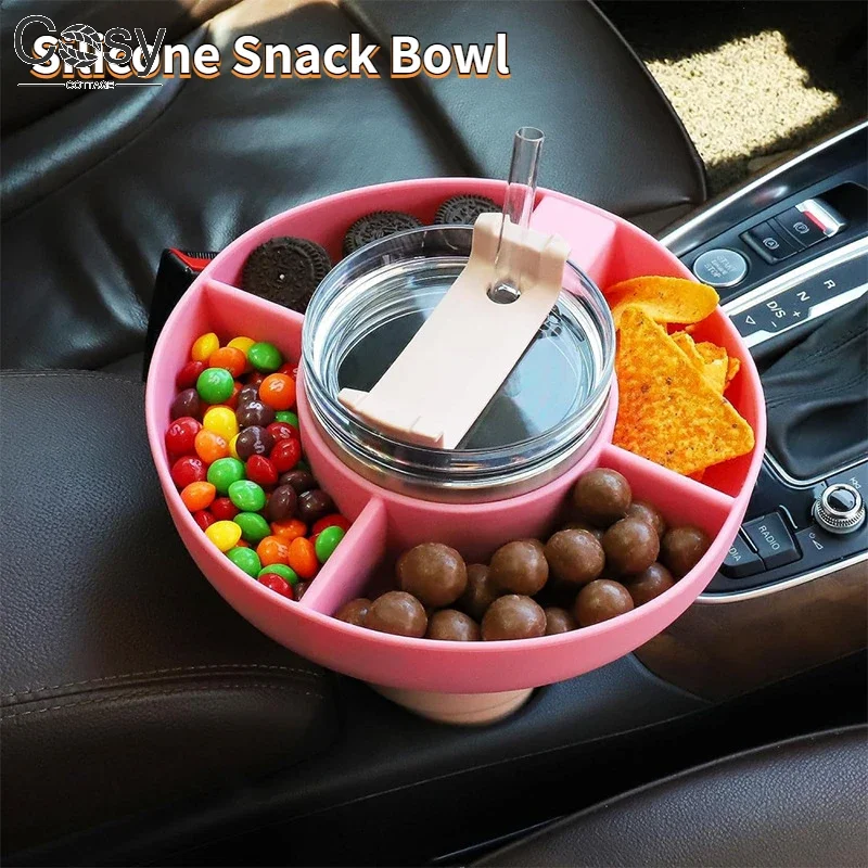 Silicone Snack Bowl Food-Grade Reusable Snack Ring Lightweight Candy Platter with 4 Compartments for Stanley Cup 40oz 30oz