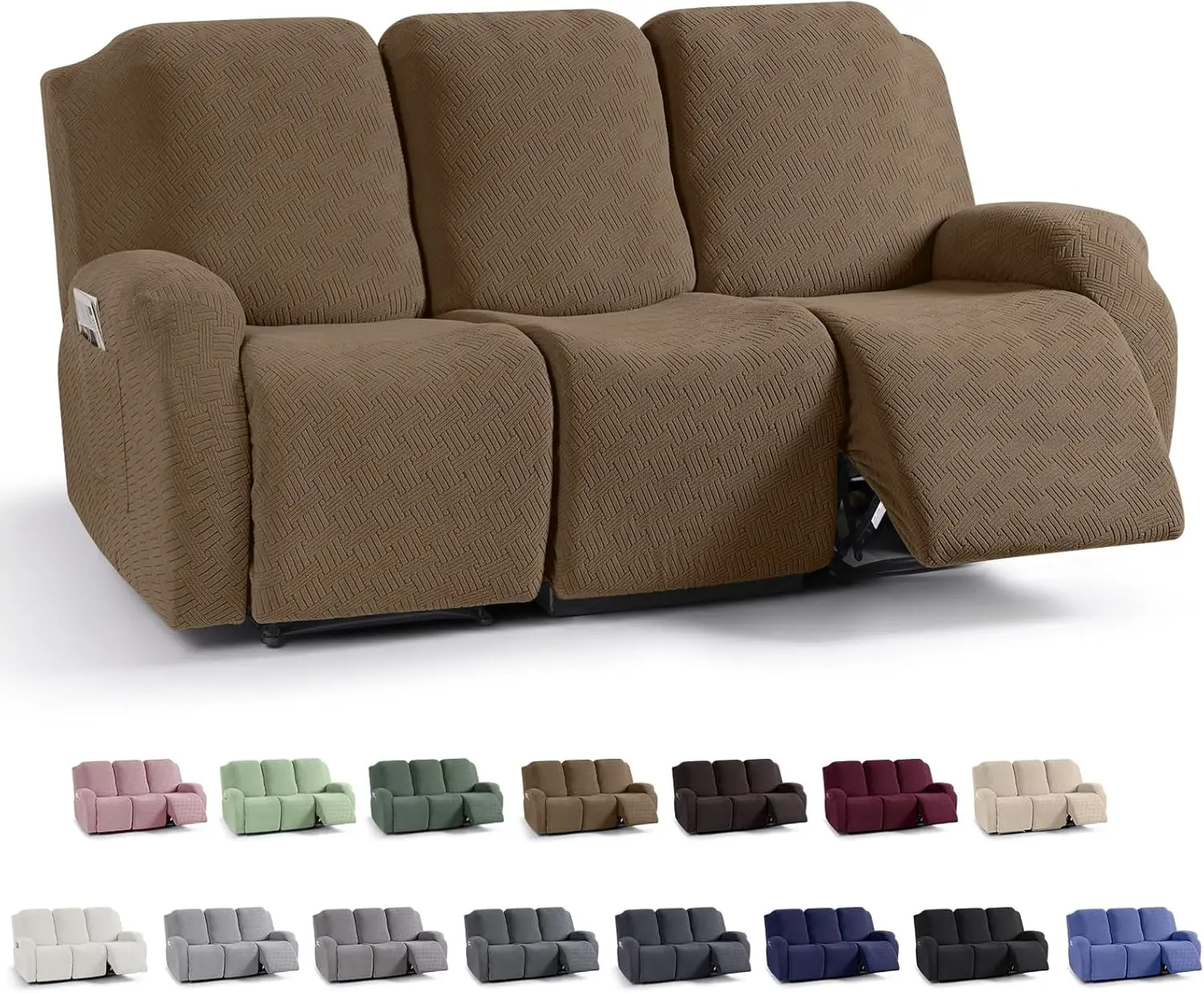 Stretch Recliner Covers, Jacquard Sofa Slipcovers for Pet and Kid Protection, 3-Seater Brown