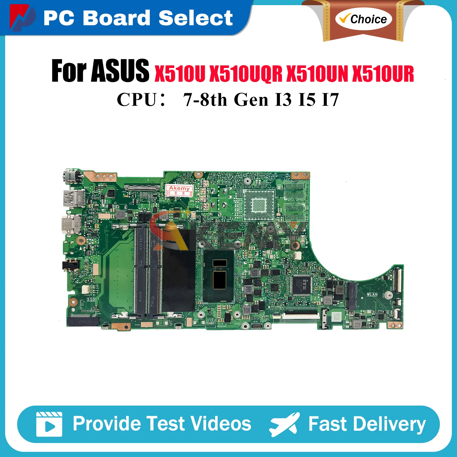 

X510UN Материнская плата для ноутбука ASUS X510UNR X510UQ S510U X510UNO X510UA X510U A510U X510UR X510UQR X510URR Материнская плата I3 I5 I7 CPU