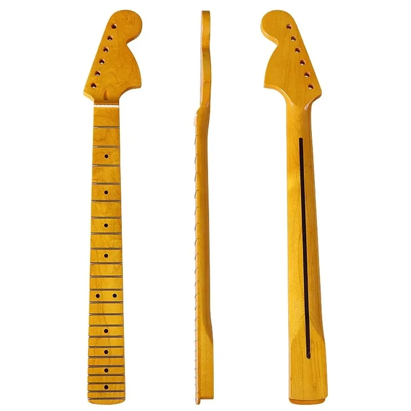 Electric Guitar Neck 6 Strings And 22 Frets, Big Head Neck Plus Maple Glossy Yellow Back Line Handle, Guitar Modification
