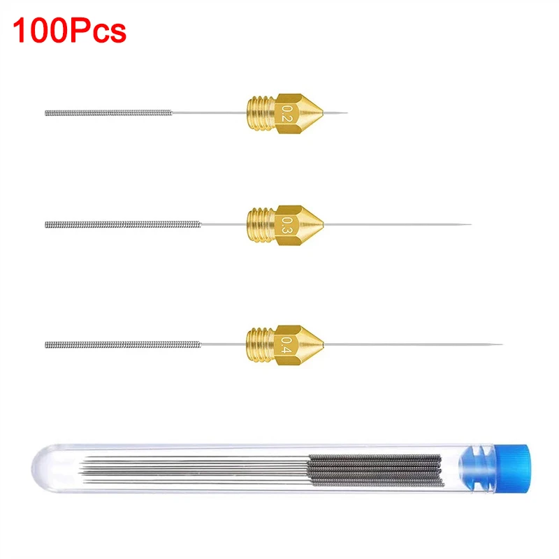 100Pcs Rvs Nozzle Cleaning Naalden Tool 0.15Mm 0.2Mm 0.25Mm 0.3Mm 0.35Mm 0.4Mm boor Voor V6 Nozzle 3D Printers Onderdelen