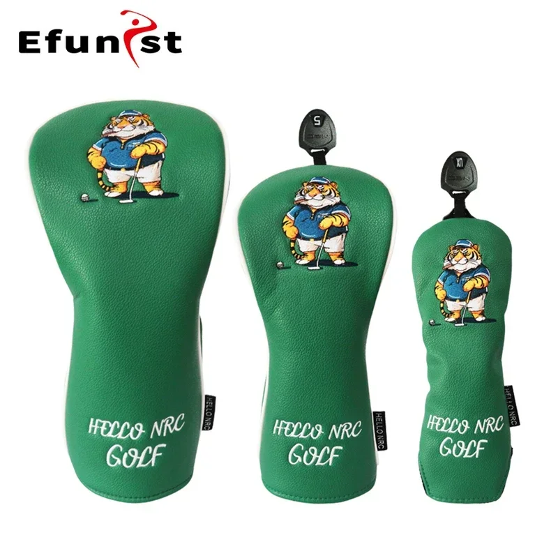 

Golf Wood Head Cover PU Leather Waterproof Anti-Scratch For Driver Fairway Hybrid Golf Headcovers Tiger Green Golf Accessories