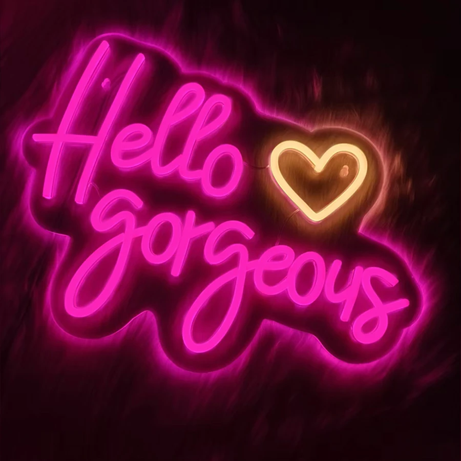 Hello Gorgeous Led Neon Sign, Letter Light Heart-Shaped Icon Usb Powered, Used For Bedroom, Club, Proposal Party, Wedding Decor.