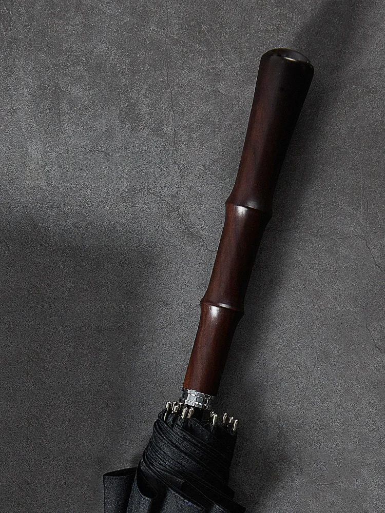 

Retro Rosewood Large Automatic Double Handle Umbrella for Men And Women Windproof Long Rainproof Traditional Chinese Style