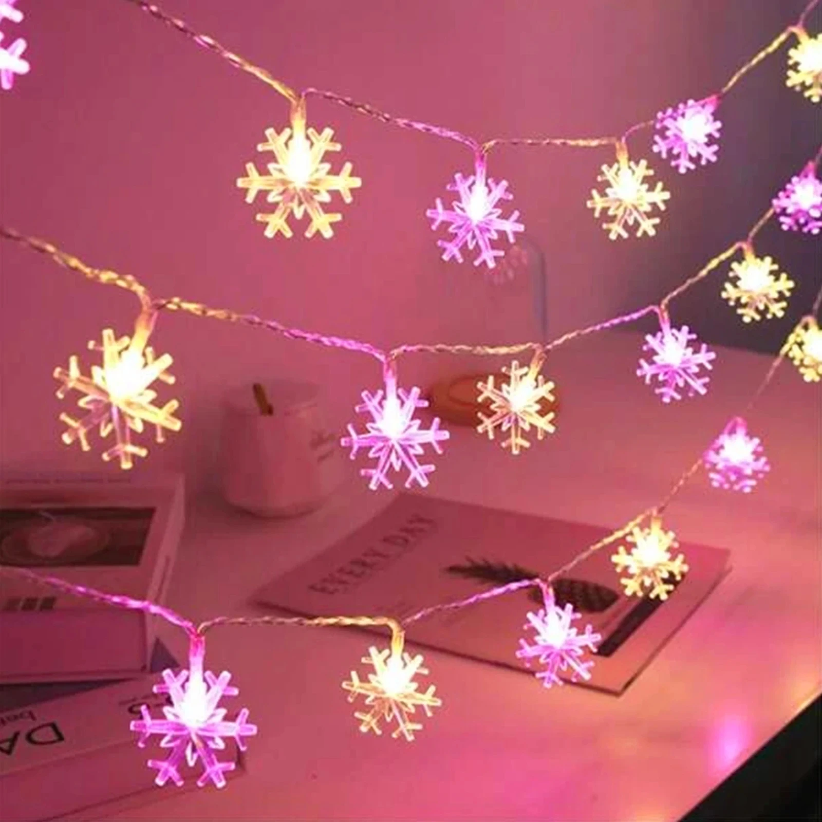 10/20/40LED Snowflake String Lights Battery Operated Indoor Outdoor Garden Party Garland Fairy Lights Xmas Christmas Tree Decor