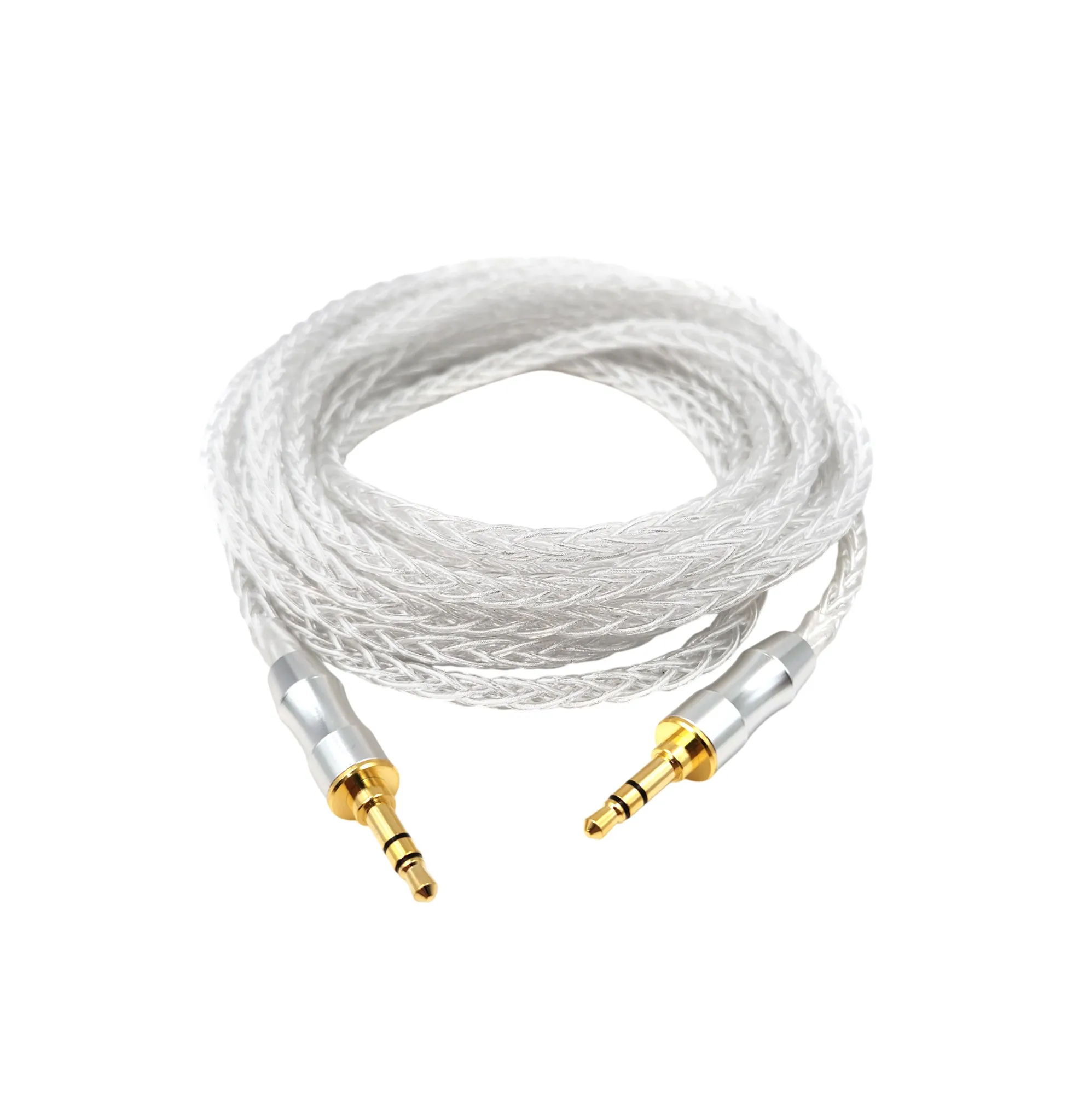 Cable de audio AUX trenzado de plata pura de 8 núcleos de 3,5 mm a 3,5 mm para auriculares DAC AMP
