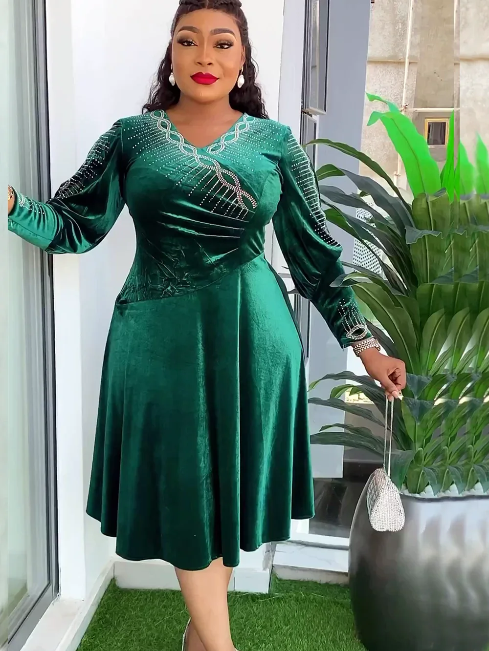 

Plus Size Dubai Luxury Wedding Party Dresses for Women 2024 New African Evening Gown Dashiki Ankara Turkey Velvet Outfits Robe