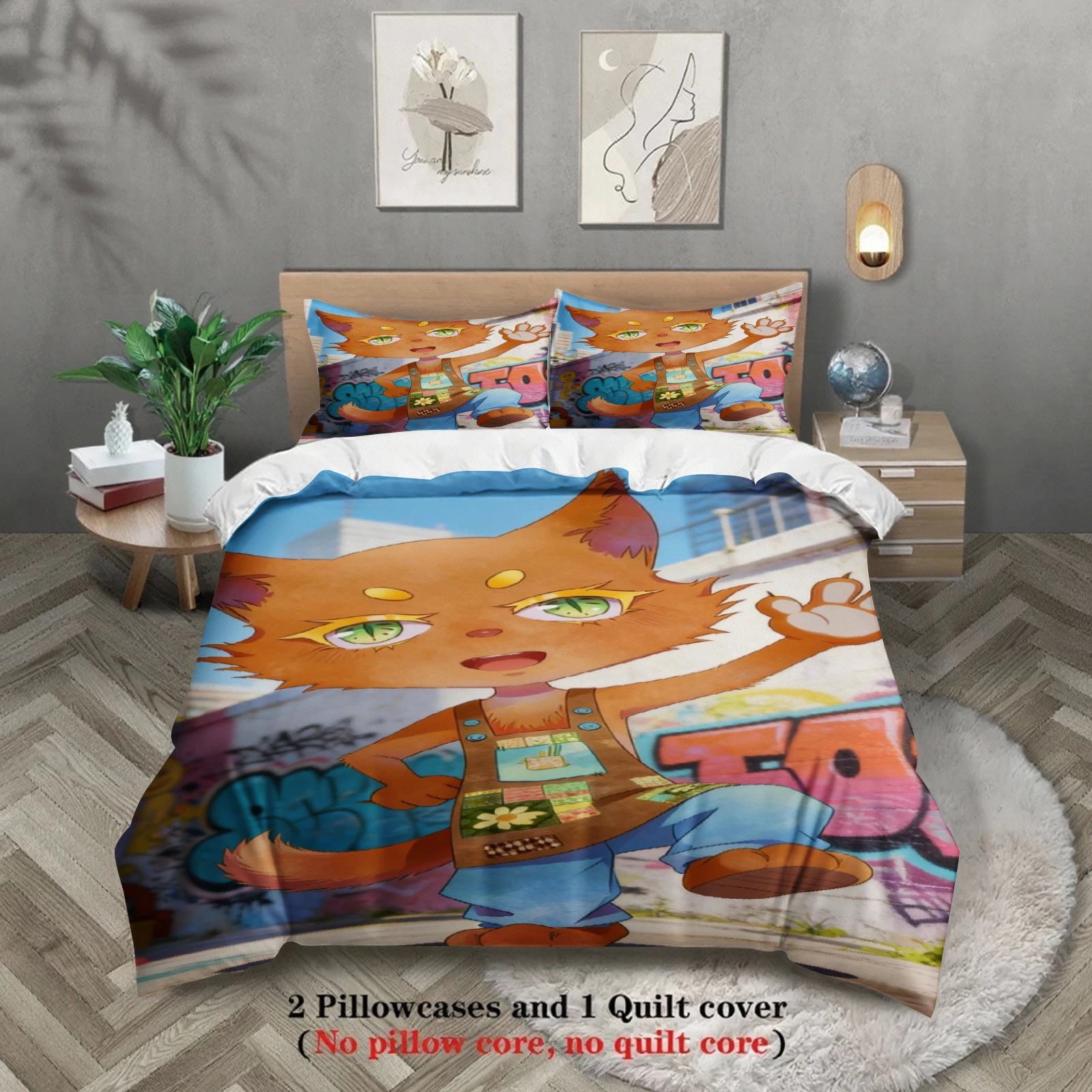 Queen Size Bedding Set Softville Cozy Town Cute Fern the Quilt Fox With Duvet Cover & Pillowcase For Children's Bedroom Decor