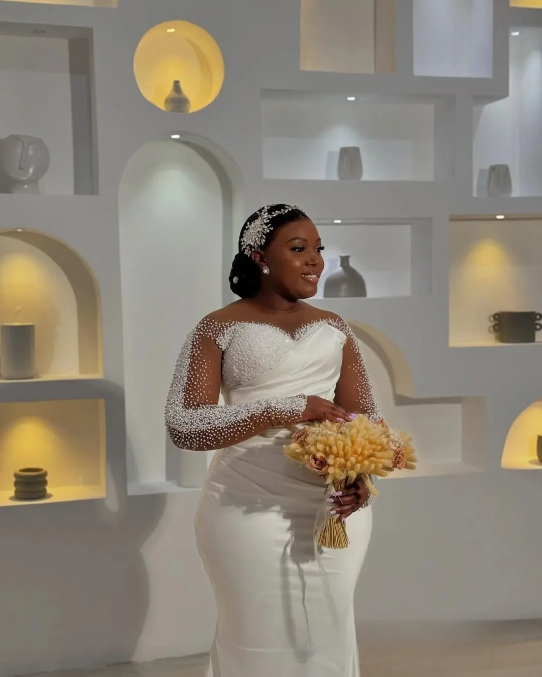 Vestido de casamento africano personalizado plus size sereia vestidos de casamento cristais pérolas vestidos de noiva 2026