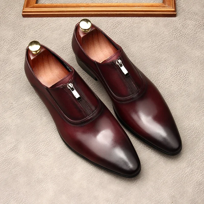 Large Size EUR46 Black / Wine Red / Brown/ Coffee Mens Dress Shoes Genuine Leather Social Shoes Male Business Shoes