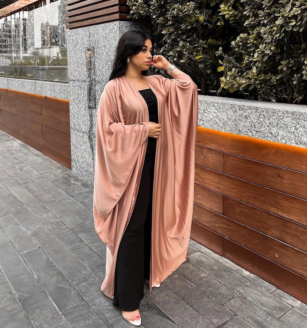 One-piece Brown Heart Sleeve Abaya Coat Overgarments Islamic Women Long Robe Dress Modest Djellaba Prayer Outfit Afghan Clothes