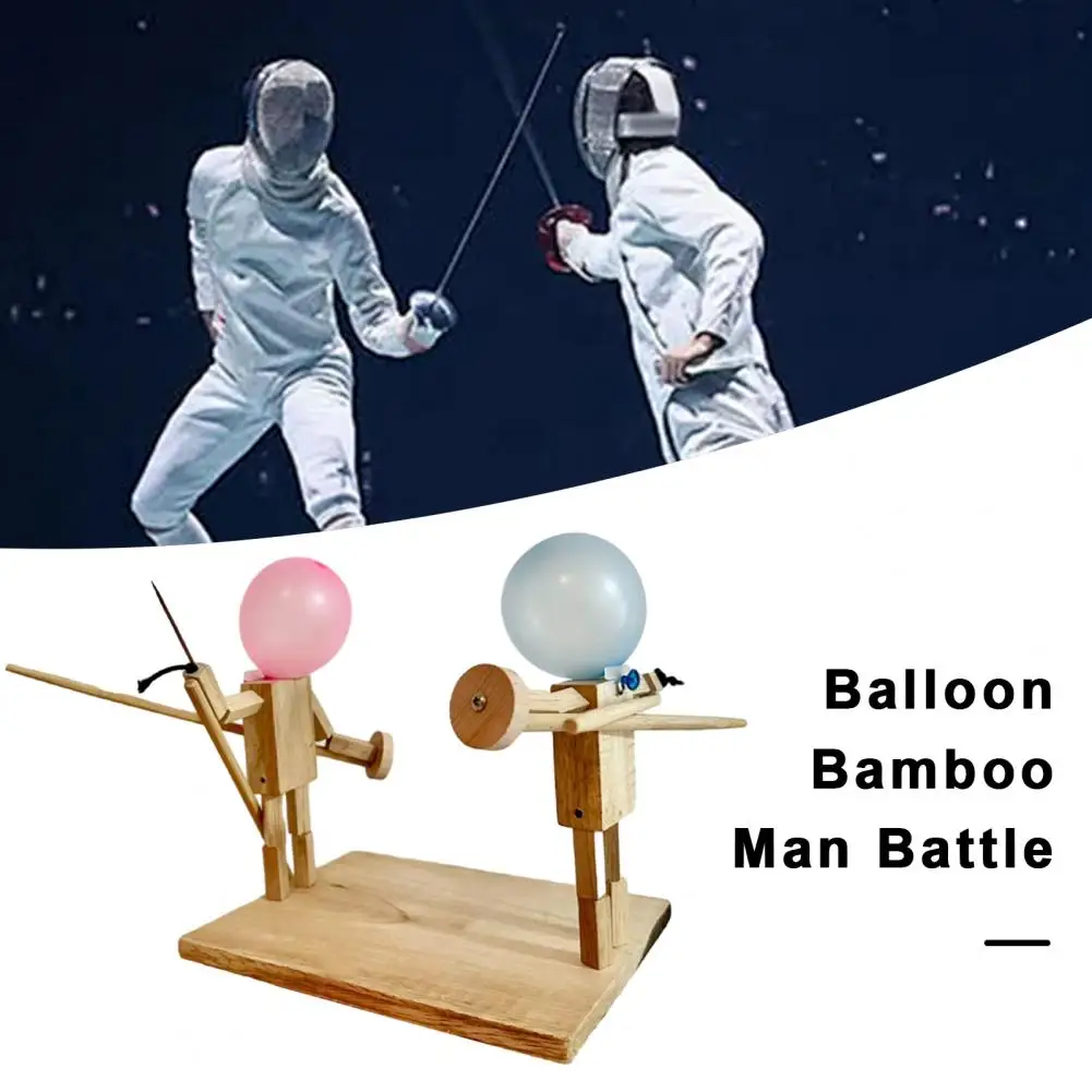 Balloon Bamboo Man Battle Game Wooden Bots Battle Game Toy with Balloon Head Party Supplies Handmade Bamboo Man for Endless