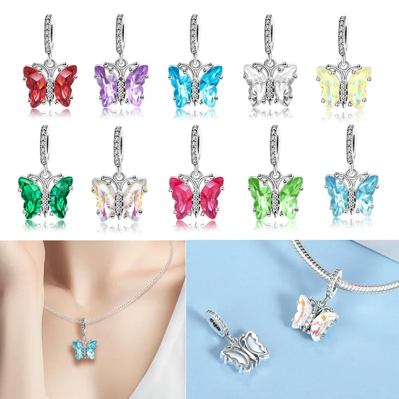 

Sterling Silver 925 Colorful Butterfly Charms Beads Fit Original Bracelets Fine DIY Jewelry Making for Women Gifts