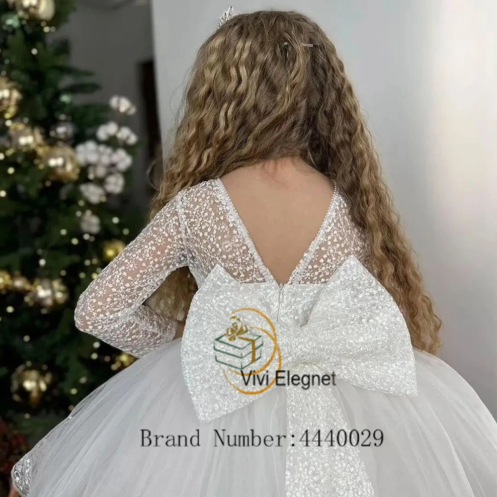 Vestidos blancos de flores para niña, vestidos de fiesta de boda de manga completa con encaje esponjoso, verano 2023, 2023