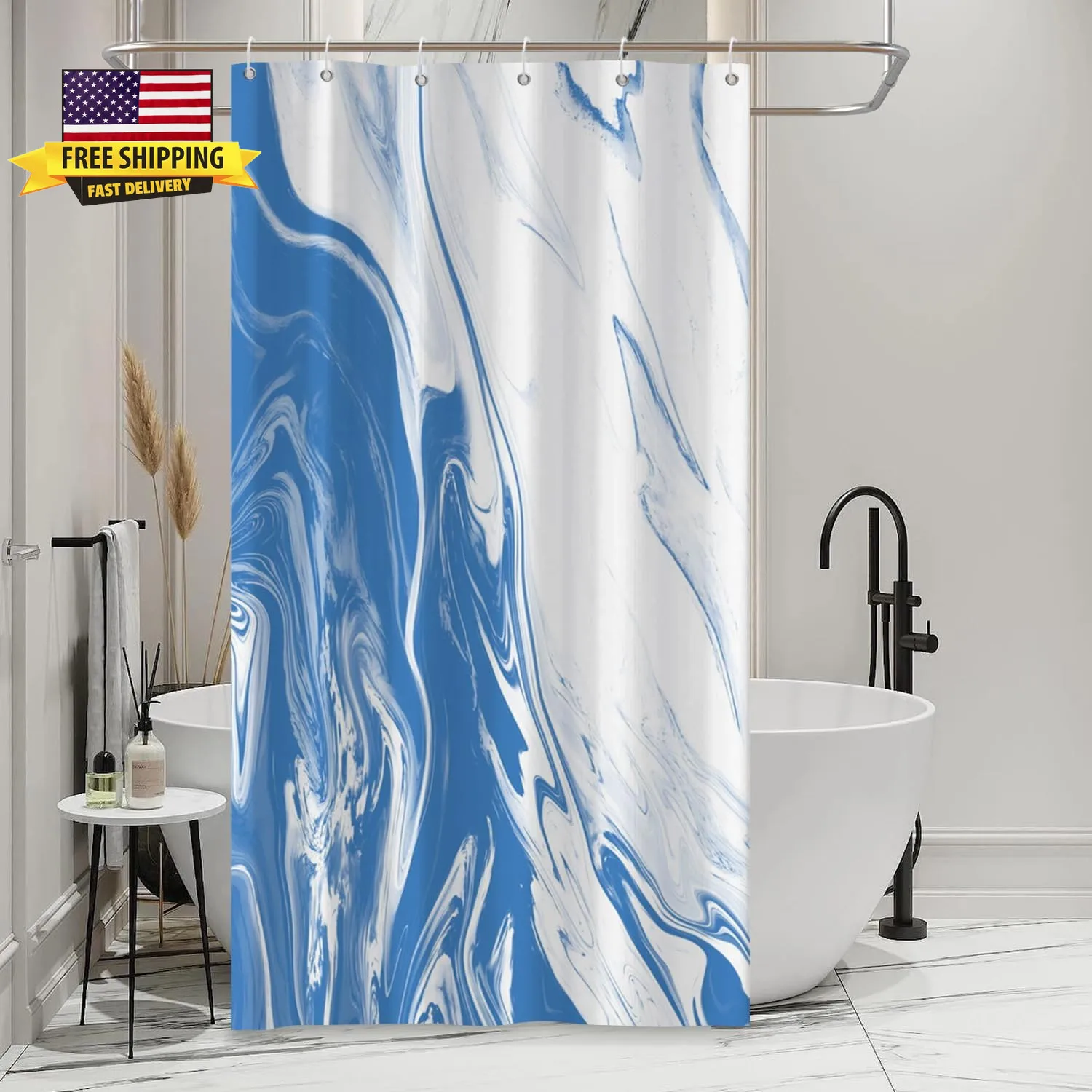 Luxury Blue Marble Abstract Print Shower Curtain Waterproof Polyester Bathroom Shower Curtain Liner Modern Home Decor Master Bat