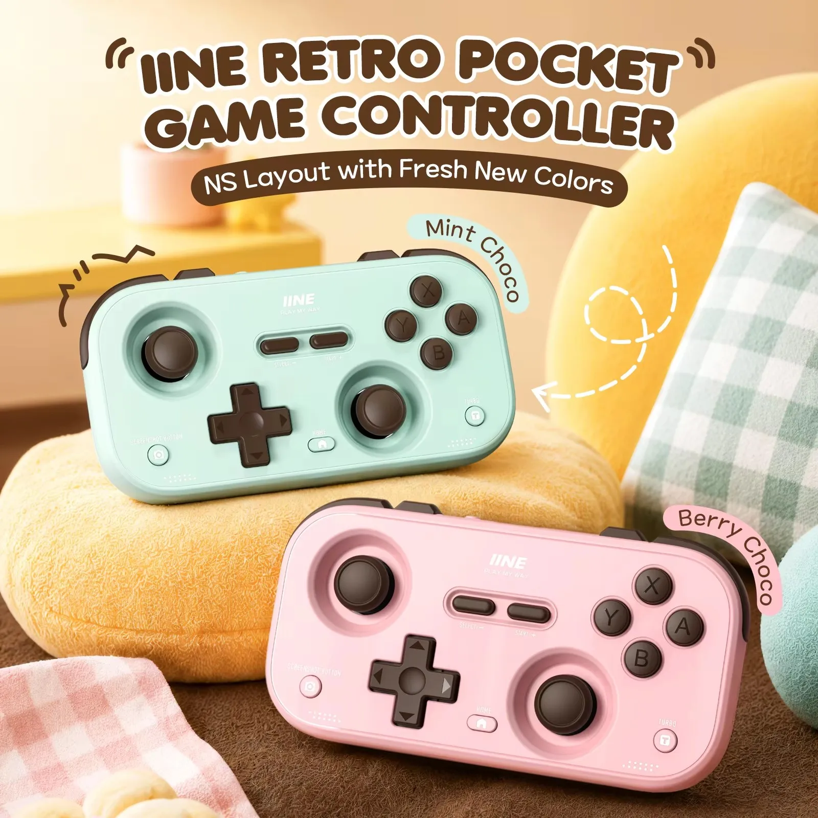 IINE Palm-Sized Retro Chronos Controller, Hall Joysticks, 1000Hz Polling, 6-Axis Gyro for Switch/PC/Mobile
