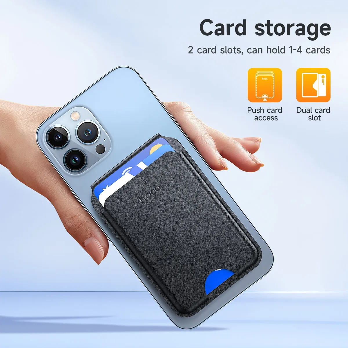 HOCO 2 en 1 tarjetero magnético multifunción para iPhone 17 16 Pro Max tarjetas traseras de teléfono de cuero PU soporte fino viaje de negocios