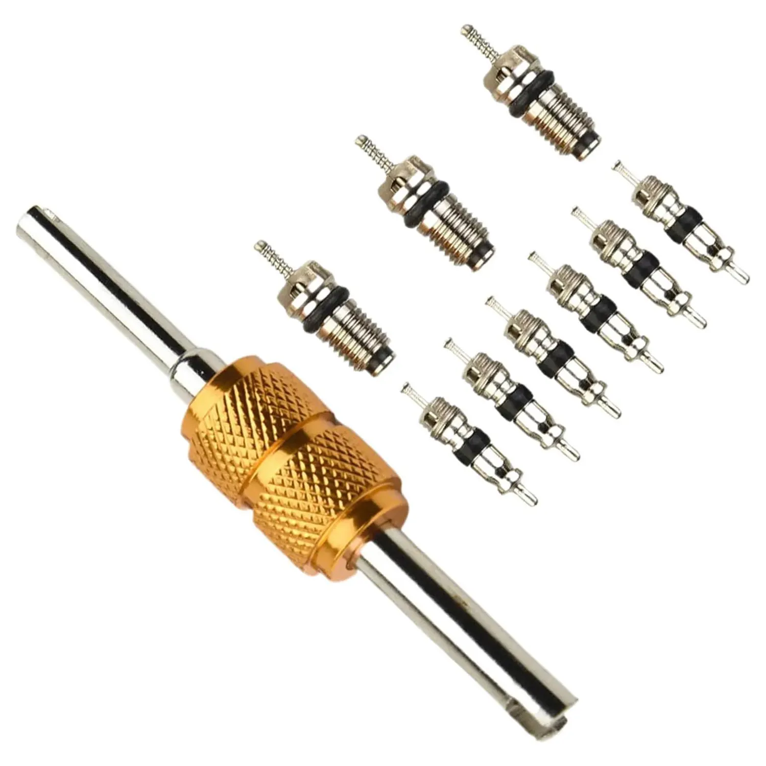 R134a Valve Core Remover Kit, 9Pcs Automotive A/C Valve Cores, Air Conditioning Repair Tool for Car AC HVAC Service Replacement