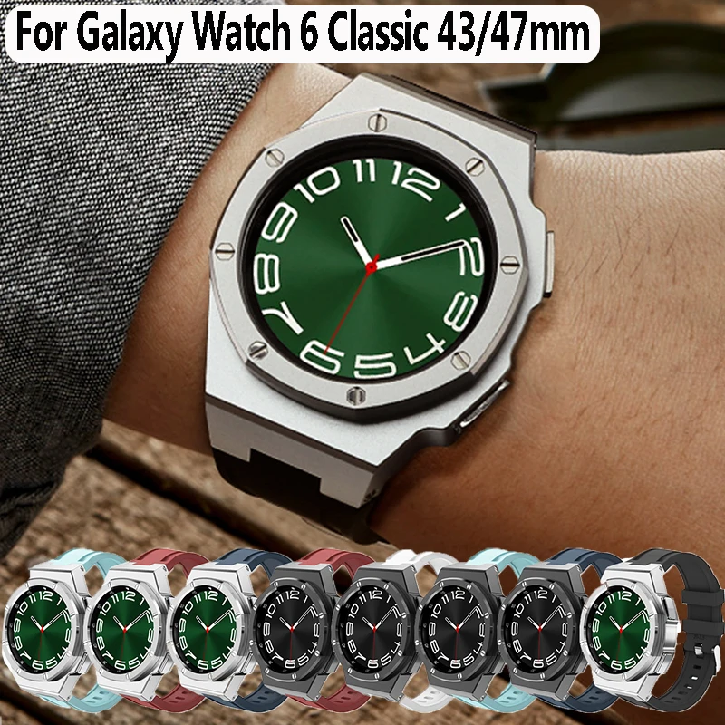 Modification Kit For Samsung Galaxy Watch 6 Classic 47mm Stainless Steel Metal Case Strap For Galaxy 6 Classic 43mm Rubber Band