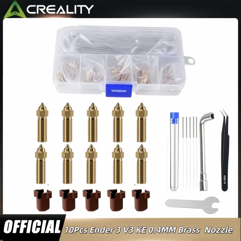 10Pcs Boxed Ender 3 V3 KE Brass Nozzle, High-Speed Nozzle Kit with Silicone Sock and Tools, for Creality K1 Max / CR-M4