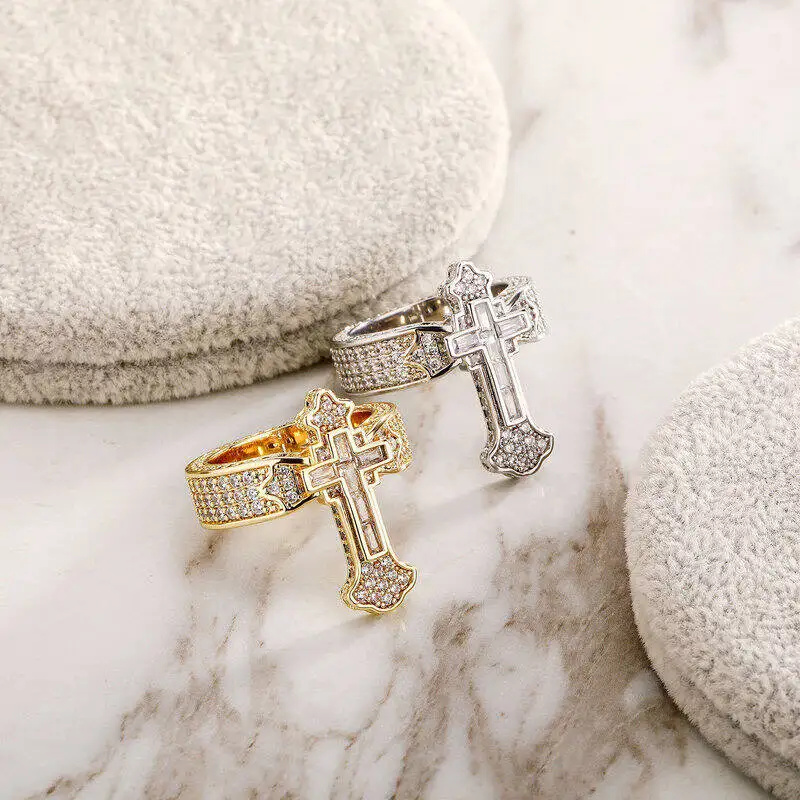 Fashion New Cross Trendy Men S Micro Diamond Hip Hop Style High End Elegant Couple Ring Direct Teeth Grillz Set For Unisex