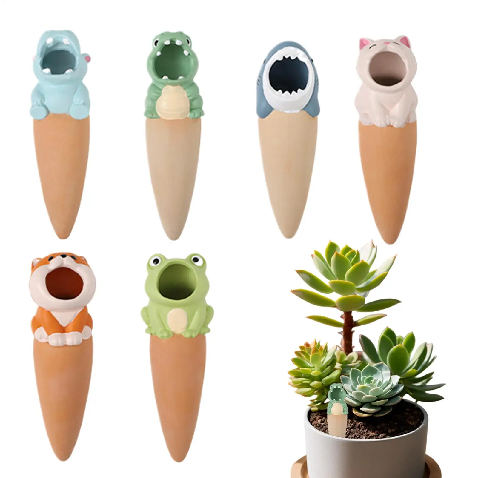 Plant Watering Devices 6 Pieces Slow Release Animal Shape Terracotta Waterer Plant Self Watering Globes for Outdoor Indoor Home
