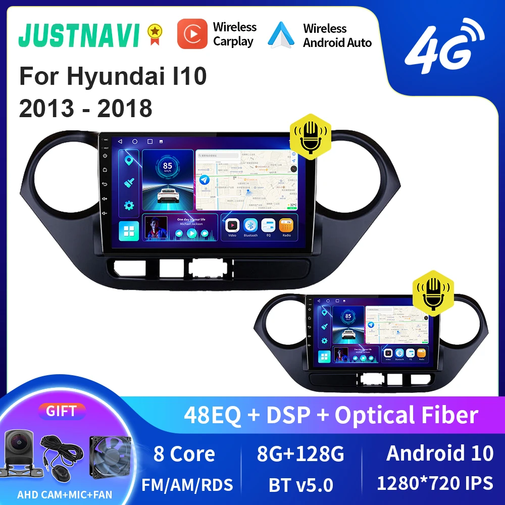 

JUSTNAVI QT10 беспроводной CarPlay Android авто радио для Hyundai I10 2013 - 2018 стерео автомобильный мультимедийный видеоплеер GPS DVD DSP BT