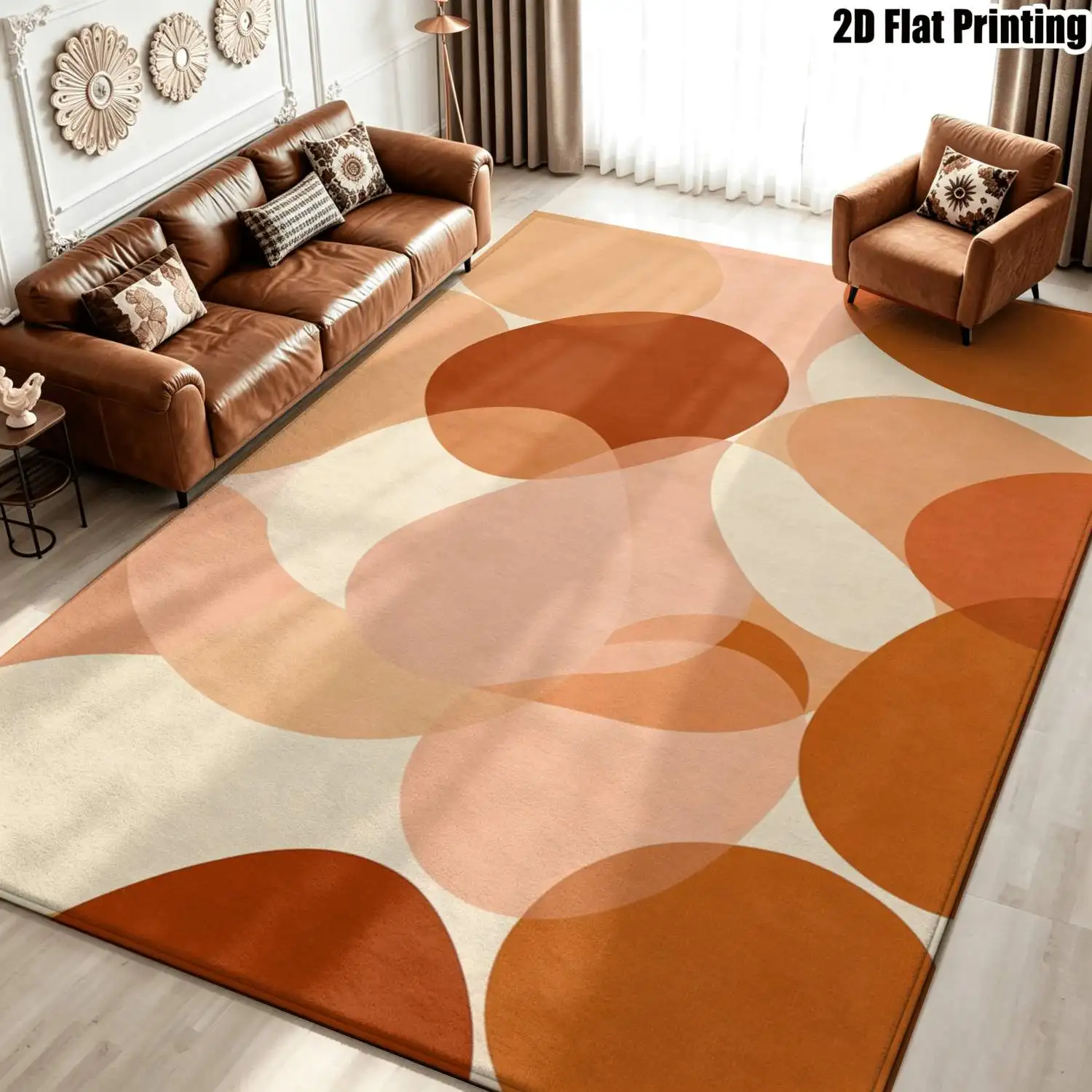 1Pc 2D Printed Carpet: Warm Orange Pink Abstract Circular Spots, Nordic/Instagram Style, Modern Simple Geometric Pattern, Home Decor, Multi-Size, Machine Washable, Suitable for Entrance/Dining Room/Foyer/Bedroom/Living Room
