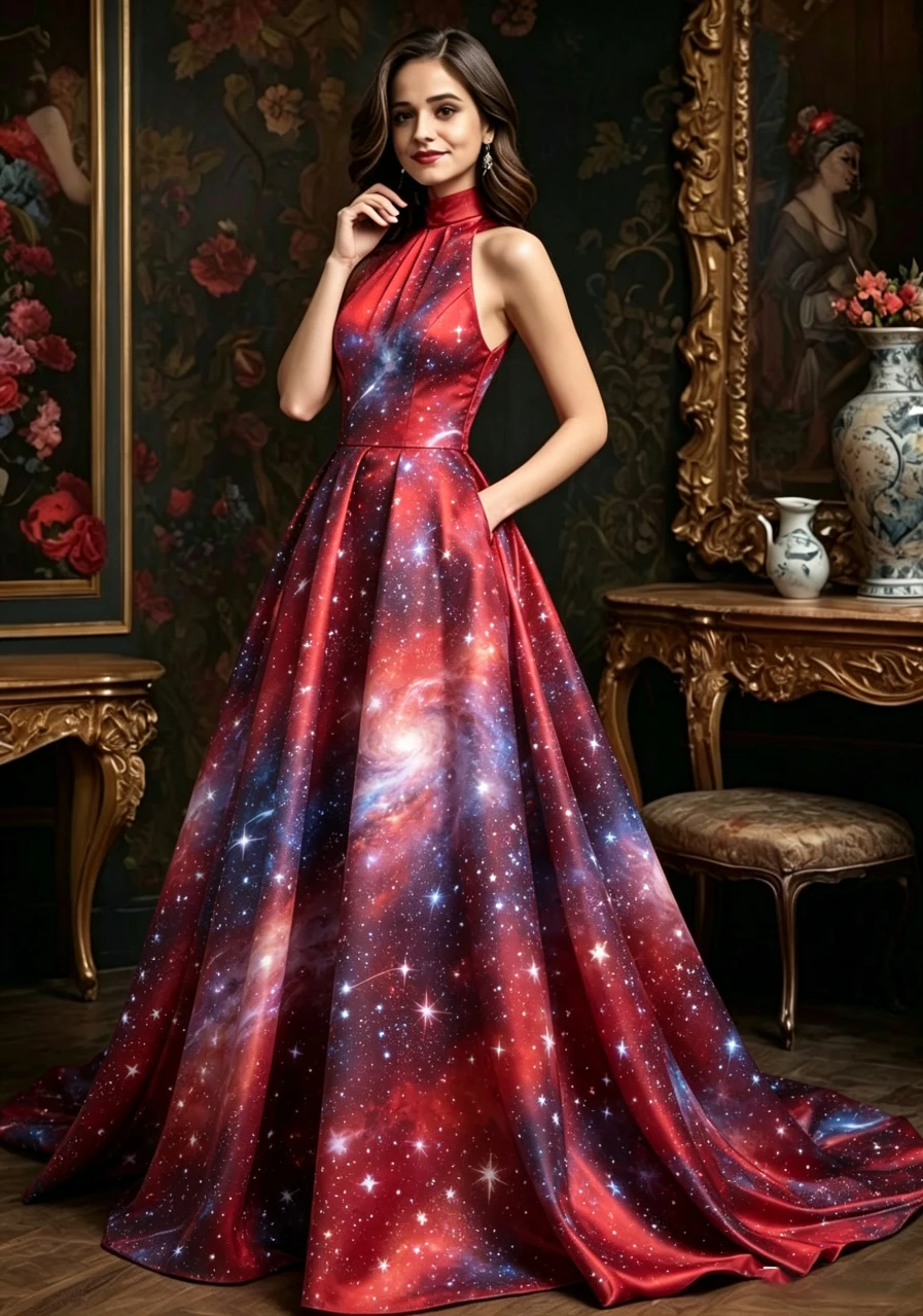 

Galaxy Star Print Maxi Gown Halter Sleeveless A-Line Formal Evening Dress Elegant Wedding Guest Prom Party Dress Women Vestidos
