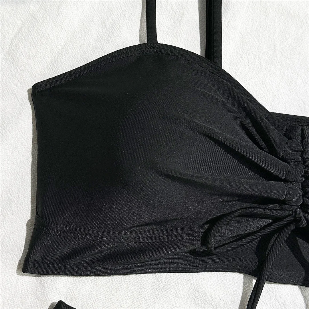 Geknitterte, geknotete Shorts, Bikini mit hoher Taille, Damen-Badeanzug, zweiteiliges Bikini-Set, Badebekleidung, Badeanzug, Schwimmanzug V6197 – Detail 24