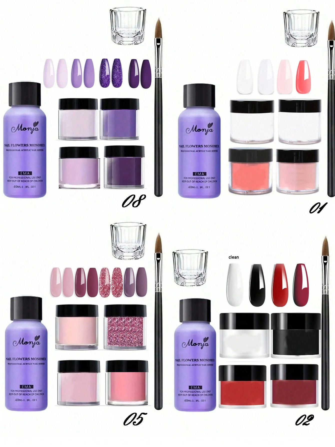 Juego de polvo acrílico para uñas de 7 piezas, kit de arte de uñas líquido acrílico de cristal, pinceles para uñas, juego de herramientas de manicura para principiantes