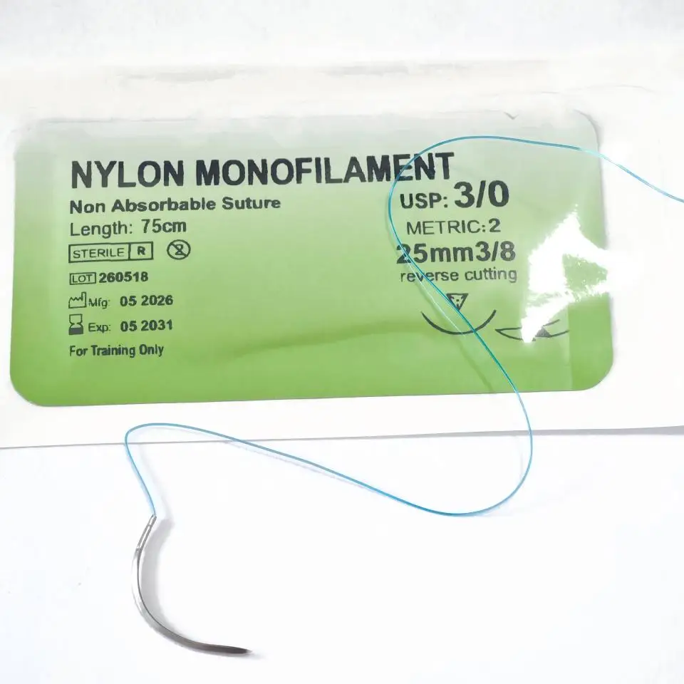 100Pcs Dental Student Oral Surgery Training Thread with Needle Nylon Monofilament Non Absorbable Kit USP 2/0 3/0 4/0 Practice