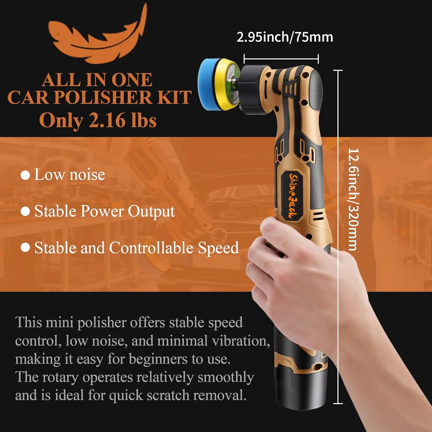 Mini Car Polisher,Cordless Orbital Buffer with Batteries Pads Kit, 6 Variable Speed 2500-6500RPM for Car Detailing 1 Inch, 1.5 I