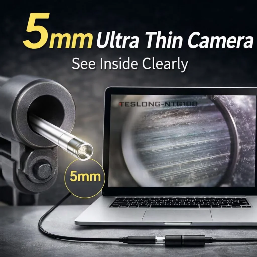 5mm Rifle Borescope Camera 45 Inch Barrel Inspection Scope USB Type-C Endoscope for Hunting Cleaning .20 Caliber & Larger
